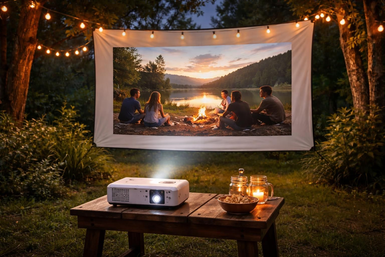 découvrez l'expérience plein air avec le mini vidéoprojecteur epson sur toile pour un résultat réel et immersif.